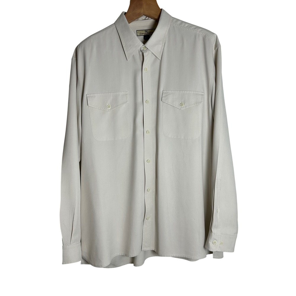 Tommy Bahama Mens XL Silk Long Sleeve Button Down Shirt Beige